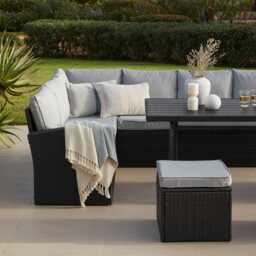 Aston 9 Seater Outdoor Sofa Dining Set with Polywood Table Top - Black - thumbnail 4