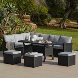 Aston 9 Seater Outdoor Sofa Dining Set with Polywood Table Top - Black