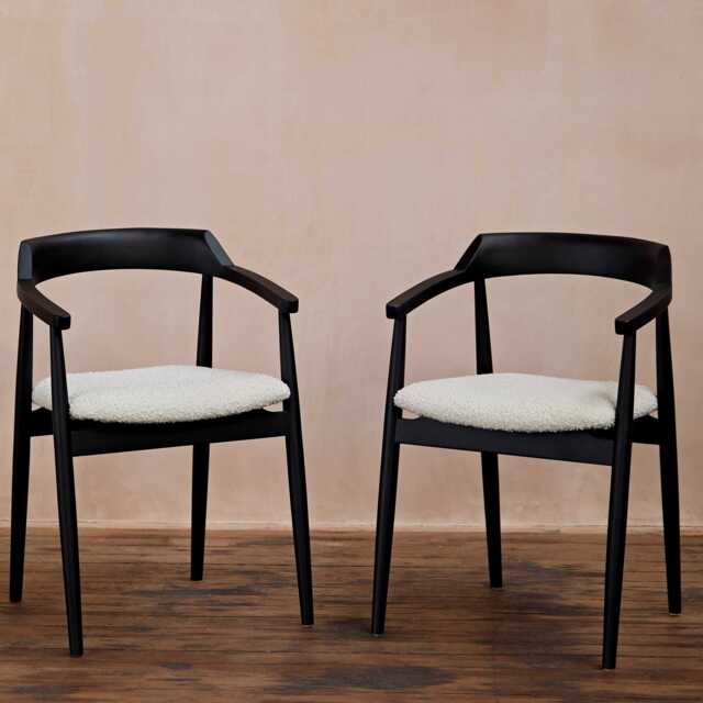 Carter Boucle Dining Armchairs - Set of 2 - Black Oak Legs - image 1