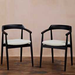 Carter Boucle Dining Armchairs - Set of 2 - Black Oak Legs - thumbnail 1