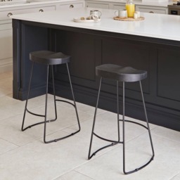 Aiden Black Mango Wood Backless Bar Stools - Set of 2 - Black Iron Legs - thumbnail 1
