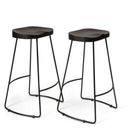 Aiden Black Mango Wood Backless Bar Stools - Set of 2 - Black Iron Legs - thumbnail 6