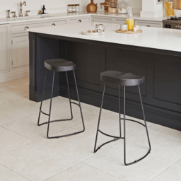Aiden Black Mango Wood Backless Bar Stools - Set of 2 - Black Iron Legs - thumbnail 3