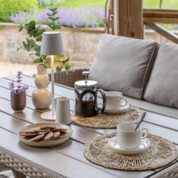 Aston 9 Seater Rattan Corner Sofa Set with Cream LED Premium Parasol & Polywood Table Top - Natural Brown - thumbnail 4