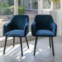 Amelia Black Extendable Dining Table Set - 6 Seater - Freya Blue Carver Chairs - Black Legs - thumbnail 2