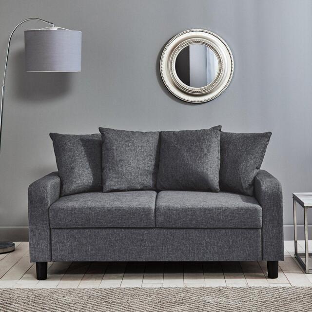 Tracy 2 Seater Sofa - Grey Linen with Black Legs - image 1