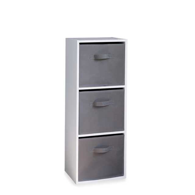 Cara 3 Tier Chalk White Cube Storage Unit - Grey Baskets - image 1