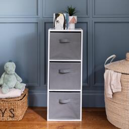 Cara 3 Tier Chalk White Cube Storage Unit - Grey Baskets - thumbnail 2