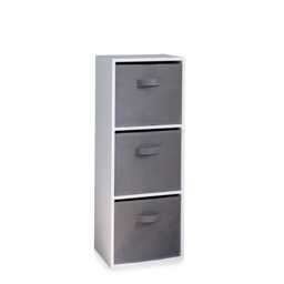 Cara 3 Tier Chalk White Cube Storage Unit - Grey Baskets - thumbnail 1