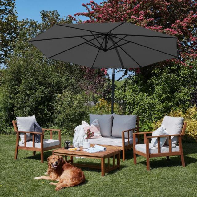 Harrelson Wooden Garden Sofa Set with Grey Lean Over Parasol - Sand - image 1