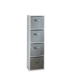 Cara 4 Tier Storage Unit / Chalk White Bookcase with Grey Boxes - thumbnail 1