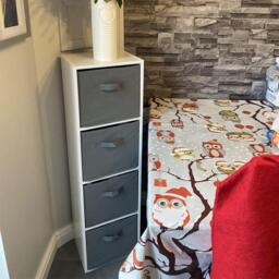Cara 4 Tier Storage Unit / Chalk White Bookcase with Grey Boxes - thumbnail 5