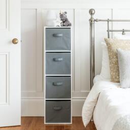 Cara 4 Tier Storage Unit / Chalk White Bookcase with Grey Boxes - thumbnail 2