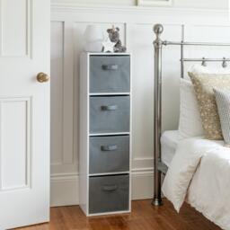 Cara 4 Tier Storage Unit / Chalk White Bookcase with Grey Boxes - thumbnail 3