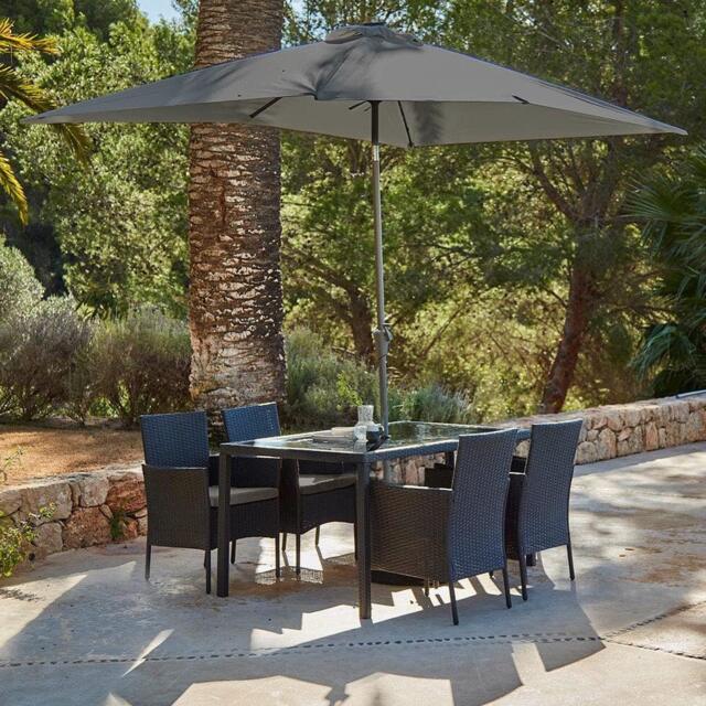 Marston 4 Seater Rattan Garden Dining Set with Grey Parasol - Black - Glass Top - image 1