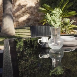 Marston 4 Seater Rattan Garden Dining Set with Grey Parasol - Black - Glass Top - thumbnail 4