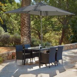 Marston 4 Seater Rattan Garden Dining Set with Grey Parasol - Black - Glass Top - thumbnail 1