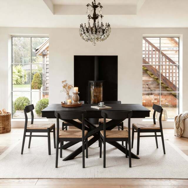 Amelia Black Extending Dining Table Set - 6 Seater - Faye Wooden Black Dining Chairs - image 1