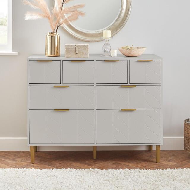 Gloria 8 Drawer Chest of Drawers - Grey & Brass Effect - image 1