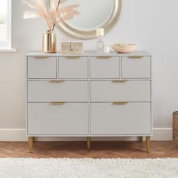 Gloria 8 Drawer Chest of Drawers - Grey & Brass Effect - thumbnail 1