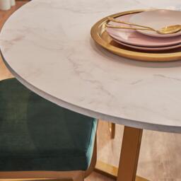 Clara Marble Effect Round Dining Table - Gold Frame - thumbnail 3