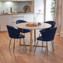 Clara Marble Effect Round Dining Table - Gold Frame - thumbnail 6