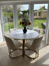 Clara Marble Effect Round Dining Table - Gold Frame - thumbnail 2
