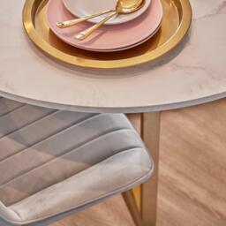 Clara Marble Effect Round Dining Table - Gold Frame - thumbnail 5