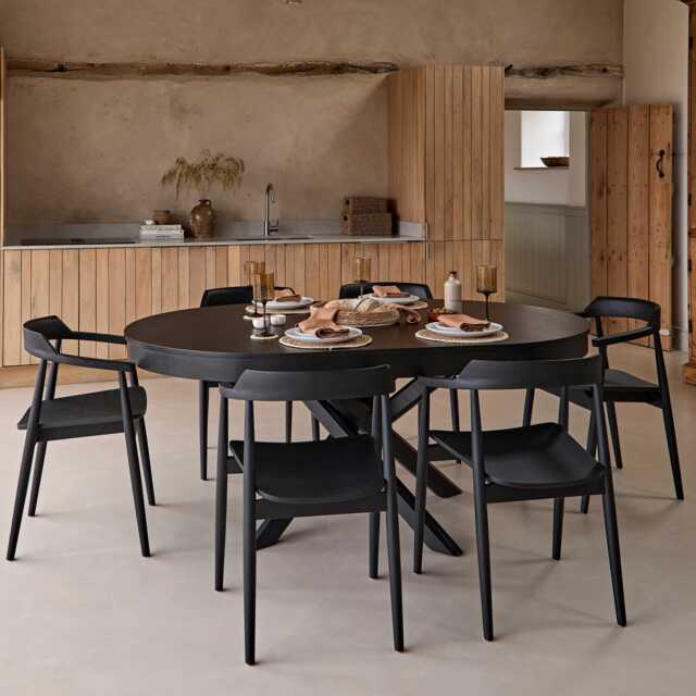 Amelia Black Oak Oval Extending Dining Table Set - 6 Seater - Carter Black Oak Dining Armchairs - image 1