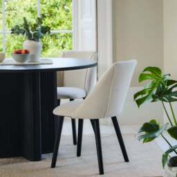 Orla 120cm Jet Black Mango Wood Round Dining Table Set - 4 Seater - Freya Sand Dining Chair - Black Legs - thumbnail 2