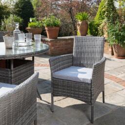 Kemble 4 Seater Rattan Round Dining Set with Grey LED Premium Parasol & Parasol Rain Cover - Grey Weave - thumbnail 6