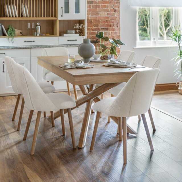 Amelia Whitewash Extendable Dining Table Set - 6 Seater - Freya Boucle Dining Chairs - Whitewash Legs - image 1