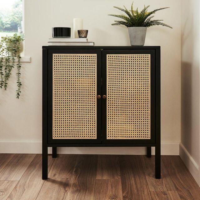Charlie 2 Door Small Sideboard - Cane & Black - image 1