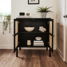 Charlie 2 Door Small Sideboard - Cane & Black - thumbnail 5