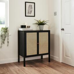 Charlie 2 Door Small Sideboard - Cane & Black - thumbnail 3