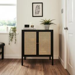 Charlie 2 Door Small Sideboard - Cane & Black - thumbnail 4