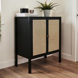 Charlie 2 Door Small Sideboard - Cane & Black - thumbnail 6