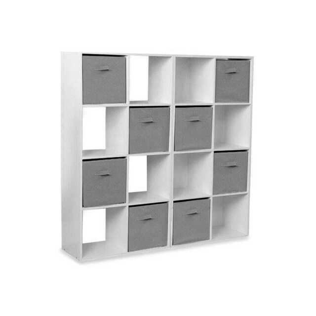 Cara 16 Cube Storage Unit - Chalk White - Two 8x2 Units - Grey Basket - image 1