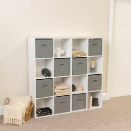 Cara 16 Cube Storage Unit - Chalk White - Two 8x2 Units - Grey Basket - thumbnail 3