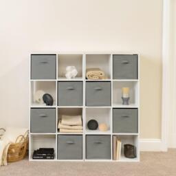 Cara 16 Cube Storage Unit - Chalk White - Two 8x2 Units - Grey Basket - thumbnail 2
