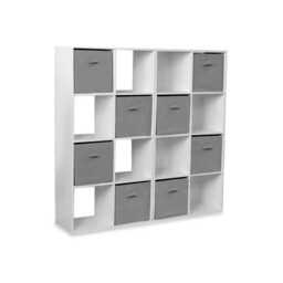 Cara 16 Cube Storage Unit - Chalk White - Two 8x2 Units - Grey Basket - thumbnail 1