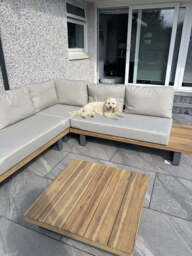 Shiva Garden Corner Sofa Set with Cream Parasol - Stone - thumbnail 3