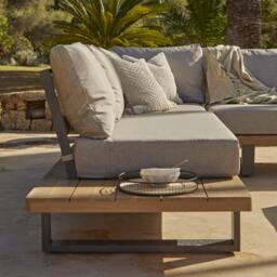 Shiva Garden Corner Sofa Set with Cream Parasol - Stone - thumbnail 4