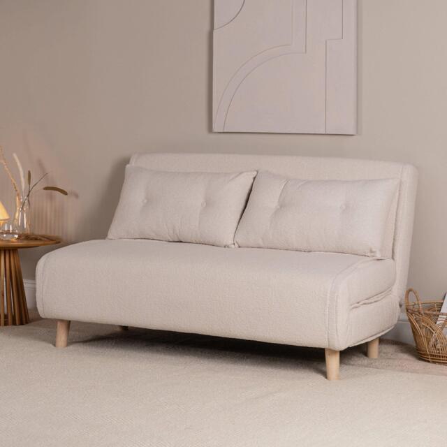 Una 2 Seater Double Sofa Bed - White Teddy - image 1