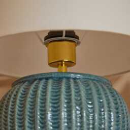 Elmer 27cm Teal Blue Ceramic Lamp Base & Coningsby Snow White Cotton Lampshade - 35cm - thumbnail 4