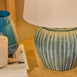Elmer 27cm Teal Blue Ceramic Lamp Base & Coningsby Snow White Cotton Lampshade - 35cm - thumbnail 5