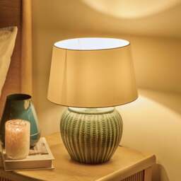 Elmer 27cm Teal Blue Ceramic Lamp Base & Coningsby Snow White Cotton Lampshade - 35cm - thumbnail 2