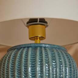 Elmer 27cm Teal Blue Ceramic Lamp Base & Coningsby Snow White Cotton Lampshade - 35cm - thumbnail 4