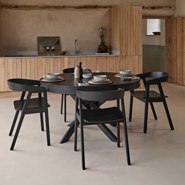 Amelia Black Oak Oval Extending Dining Table Set - 4 Seater - Ella Black Oak Carver Chairs - image 1