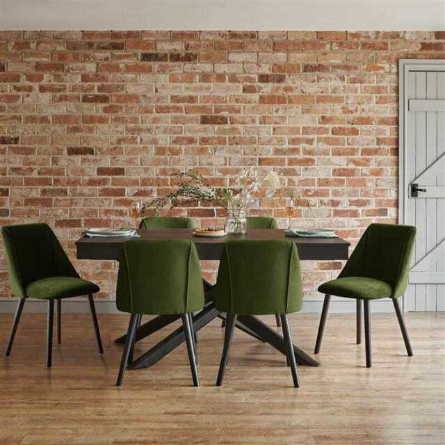 Amelia Black Dining Table Set - 6 Seater - Freya Fern Green Dining Chairs - Black Legs - image 1